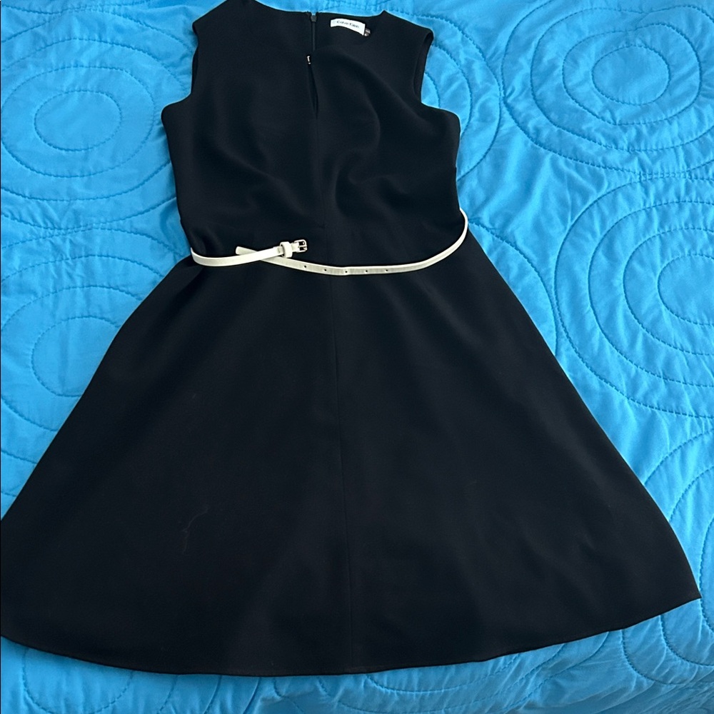 Calvin Klein Black Mini Dress with White Belt